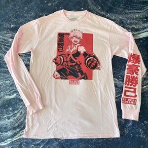 Funimation My Hero Academia Katsuki Bakugo Long Sleeve Pink T-Shirt Tee M Anime